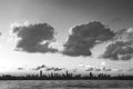 Panorama of skyline of Shenzhen city, China under sunset. Viewed from Hong Kong border Royalty Free Stock Photo