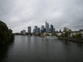 Panorama of skyline skyscraper cityscape of Frankfurt am Main downtown from Ignatz Bubis Bridge Hesse Germany Europe Royalty Free Stock Photo