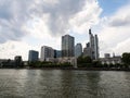 Panorama of skyline skyscraper cityscape of Frankfurt am Main downtown from Old Bridge Hesse Germany Europe Royalty Free Stock Photo