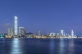 Panorama of skyline of Victoria harbor of Hong Kong city at dusk Royalty Free Stock Photo