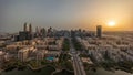 Panorama of skyscrapers in Barsha Heights district and low rise buildings in Greens district aerial all day timelapse. Royalty Free Stock Photo