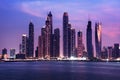 Panorama of skyscrapers in Dubai Marina, sunset time Royalty Free Stock Photo