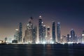 Panorama of skyscrapers in Dubai Marina, sunset time