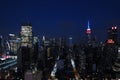 Panorama of skyscrapers of New York City, Manhattan. View of night midtown of Manhattan.