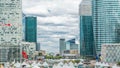 Panorama of skyscrapers timelapse in famous financial and business district of Paris - La Defense. Royalty Free Stock Photo