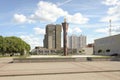 Panorama of Slavy square in the center of Serpukhov, Russia. Sunny summer view.