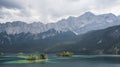 Panorama of the small idyllic islands in the Eibsee lake a lake in the south of Germany