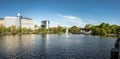 Panorama of a small lake with a fountain in Byparken city center park in a beautiful sunny spring day, Byparken park