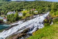 Hellesylt village and waterfall Geirangerfjord in Norway Royalty Free Stock Photo