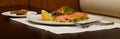 Panorama of smoked salmon platter and toast Royalty Free Stock Photo