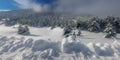 Panorama of snow center of Kalavrita mountain in Greece. Royalty Free Stock Photo