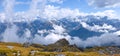 Panorama of the snow mountain landscape over the Swiss Alps on the Glattalp Royalty Free Stock Photo