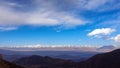 Panorama of Snow Mountain Range Landscape with Blue cloudy Sky in Gannan, Gansu, China. Royalty Free Stock Photo