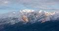 Panorama of Snow Mountain Range Landscape with Blue Sky background from New Zealand Royalty Free Stock Photo