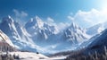 Panorama Snow Mountain range Landscape with blue sky. Generative AI Royalty Free Stock Photo