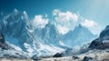 Panorama Snow Mountain range Landscape with blue sky. Generative AI Royalty Free Stock Photo