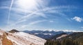 Panorama of Snow Mountain Range Landscape with Blue Sky Royalty Free Stock Photo