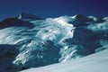 Panorama of snowy mountains and high alpine peaks in wintery Bernese Oberland in Switzerland Royalty Free Stock Photo