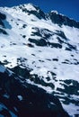 Panorama of snowy mountains and high alpine peaks in wintery Bernese Oberland in Switzerland