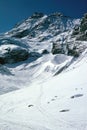 Panorama of snowy mountains and high alpine peaks in wintery Bernese Oberland in Switzerland Royalty Free Stock Photo
