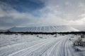 Panorama snowy winter landscape view of huge volcano cone crater Hverfjall near Myvatn Reykjahlid Northern Iceland