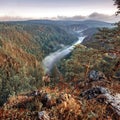 Panorama of the South Ural taiga at dawn