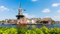 Panorama Spaarne and mill in Haarlem, Netherlands Royalty Free Stock Photo