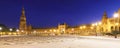 Panorama of Spain Square or Plaza de Espana in Seville at night, Spain. Royalty Free Stock Photo