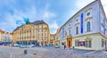 Panorama of spectacular buildings on Zelny Trh Cabbage or Vegetable Market, on March 10 in Brno, Czech Republic
