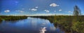 Panorama of the spring full-flowing wide river Royalty Free Stock Photo