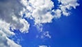 Panorama of spring, summer clouds on a blue sunny sky, background, texture. Royalty Free Stock Photo