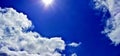 Panorama of spring, summer clouds on a blue sunny sky, background, texture. Royalty Free Stock Photo