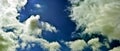 Panorama of spring, summer clouds on a blue sunny sky, background, texture. Royalty Free Stock Photo