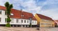 Panorama of a square with a statue and old houses in Haderslev Royalty Free Stock Photo