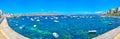 Panorama of St Paul`s Bay marina in Bugibba, Malta