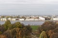 Panorama of St. Petersburg from the background height. View of the rooftops of St. Petersburg in autumn. Points of