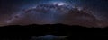 Panorama Starry night Milky way over the mountain. Abel Tasman National Park