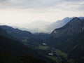Panorama of Stillachtal valley Anatswald Fellhornbahn Oberstdorf from hiking trail to Guggersee Allgaeu Bavaria Germany