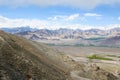 Panorama of the Stok Valley with Buddhist stupa shrine, Himalayas mountains, Ladakh, India Royalty Free Stock Photo