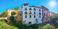 Panorama of the stone bank of the Darro River, Albaicin, Granada, Spain