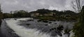 Panorama. Stone bridge over the river.