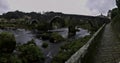 Panorama. Stone bridge over the river.