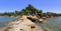Panorama of the stone ledge in the Aegean Sea. Royalty Free Stock Photo