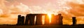 Panorama of Stonehenge at sunset, UK