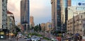 Panorama of the streets of evening Kiev.