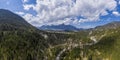 Panorama of stuibenfall valley with view to reutte and hahnenkamm mountain chain