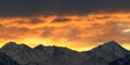 Panorama of a stunning breathtaking beautiful winter sunrise in the Trans-Ili Alatau mountains Royalty Free Stock Photo