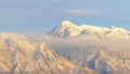 Panorama Stunning view of Mount Timpanogos with winter snow and golden glow at sunset