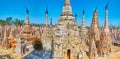 Panorama of stupas with extant finials, Kakku Pagodas, Myanmar Royalty Free Stock Photo