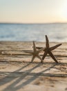 Panorama of summer beach with starfish and blue sea background. Landscape of tropical summer. Summer vacation concept Royalty Free Stock Photo